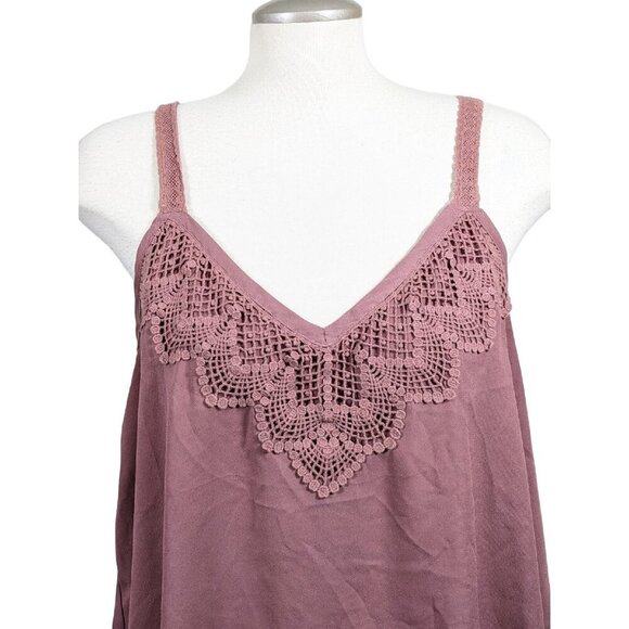Torrid Georgette Swing Cami Top Womens US 10 Walnut Crochet Dusty Pink Coquette - Picture 2 of 6